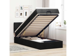 Estrutura de cama otomana com colchão preto tecido