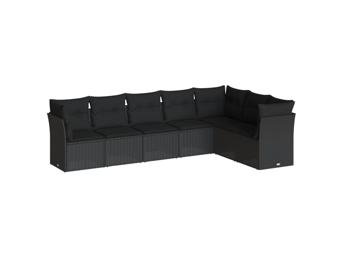 Conjunto de 7 sofás para jardim com almofadões Vime Pe Preto MAISON EXCLUSIVE (7 peças)