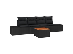 Conjunto 5 Conjunto De Sofá De Jardim Vidaxl Preto Vime Pe (55 X 55 X 37 Cm)
