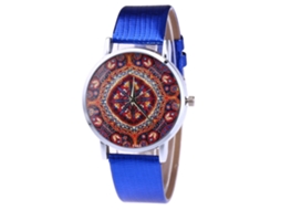 Relógio feminino analógico de quartzo com pulseira de PU, ideal para presente de amor (azul)