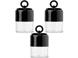 Conjunto de 3 recipientes portáteis para cápsulas, 10g cada, em plástico com esponja para uso diário.