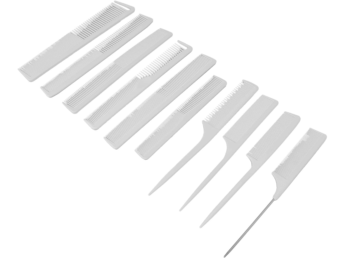 Conjunto De 10 Pentes E Escovas Profissionais Pongnas, Com Dentes Duplos Em Diferentes Formatos Para Pentear, Cortar