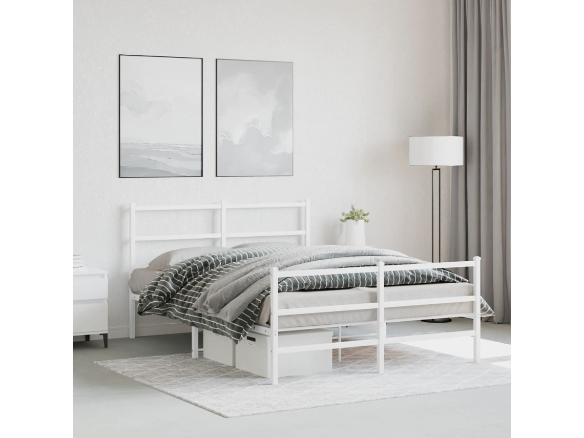 Vidaxl Estrutura De Cama Com Cabeceira E Pés 140x190 Cm Metal Branco