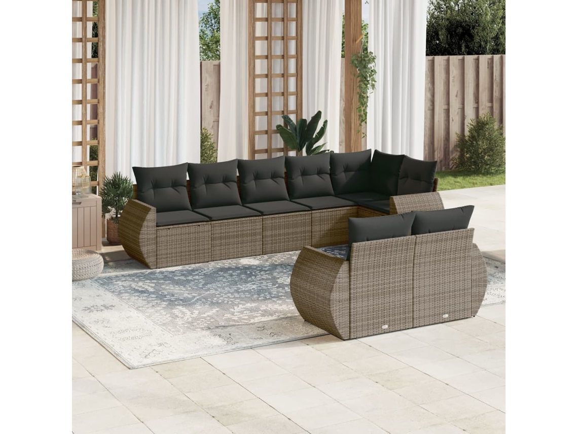 Vidaxl 8 Pcs Conjunto Sofás De Jardim C/ Almofadões Vime Pe Cinzento