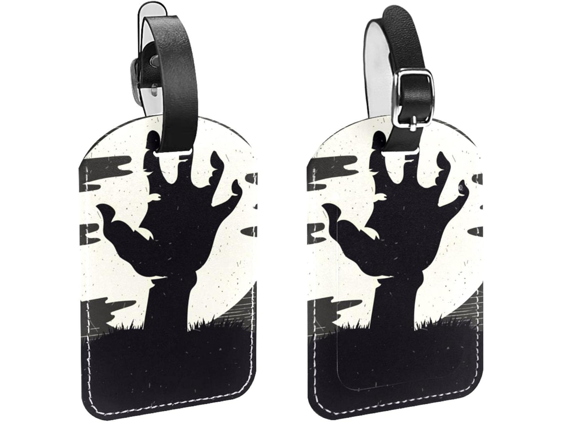 Conjunto De 2 Etiquetas Bagagem Em Couro Pu Com Design Mão Zumbi Proteger Sua Privacidade