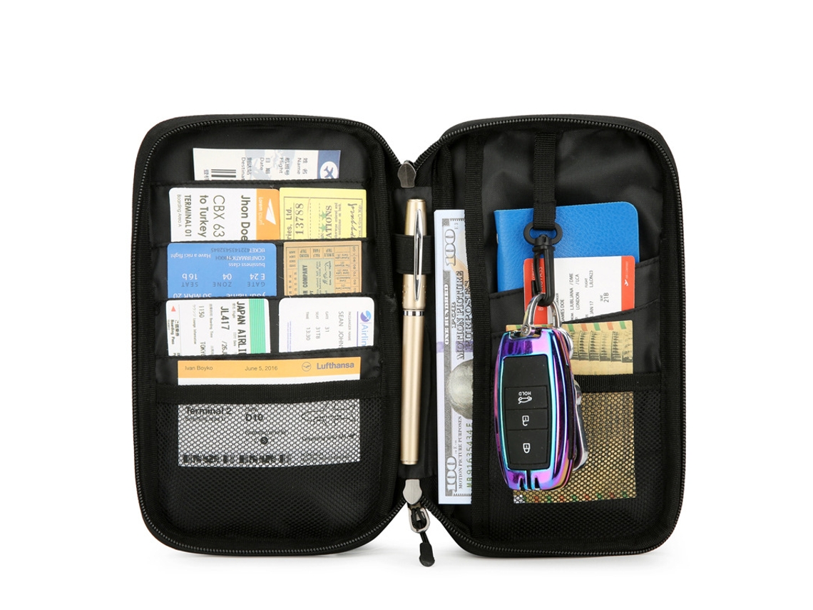 Bolsa Multifuncional Para Guardar Documentos De Identificação, Cor Sólida Preta
