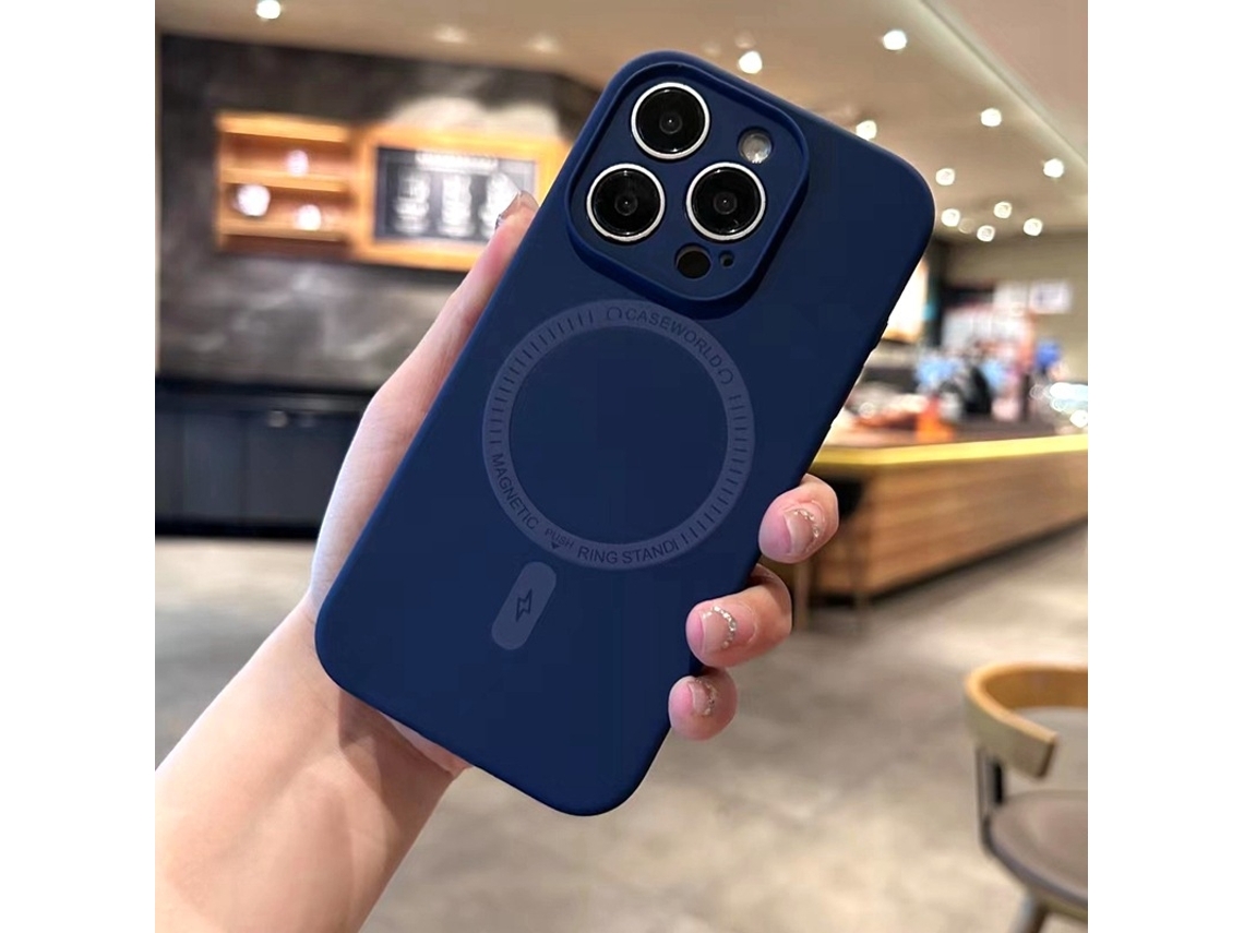 Capa Para Iphone 17 Pro Azul Marinho Com Textura De Nuvem, Magnética, Em Silicone Líquido Macio.