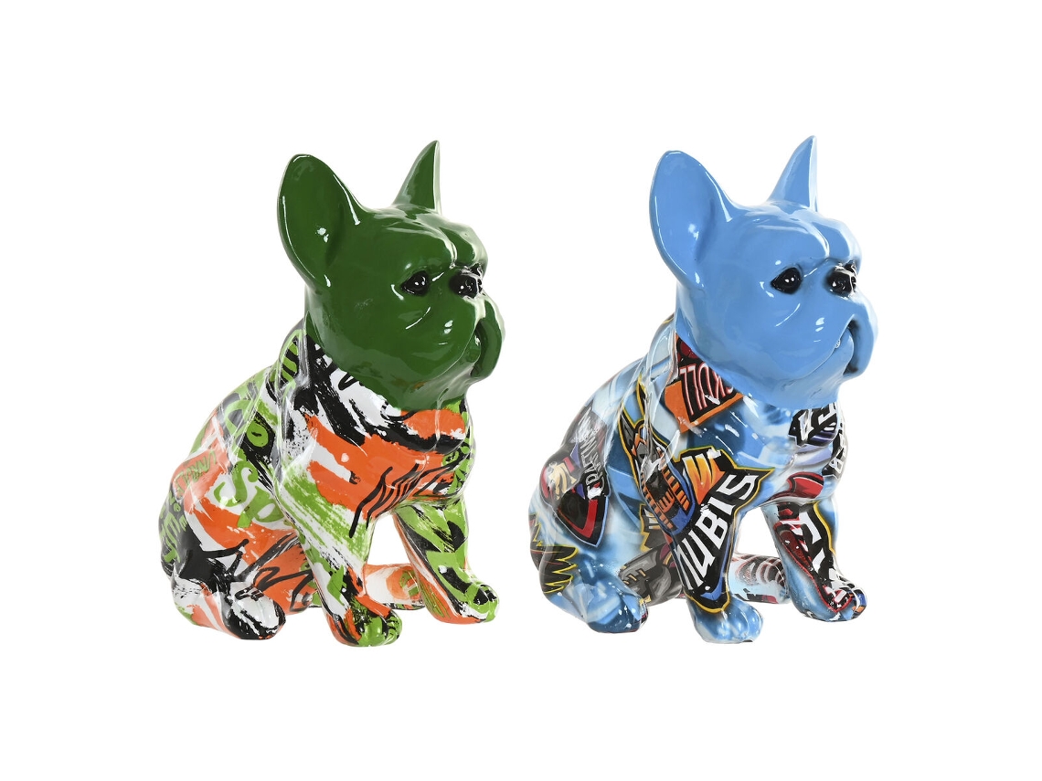 Figura Decorativa Home Esprit Azul Verde Multicolor Cão 9,5 X 13 X 16 Cm (2 Unidades)