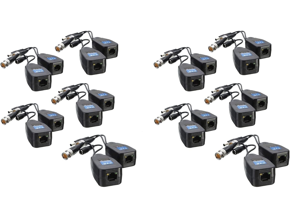 10 Pares de Transceptores Coaxiais Bnc para Cftv com Balun de Potência de Vídeo SFUSHOS