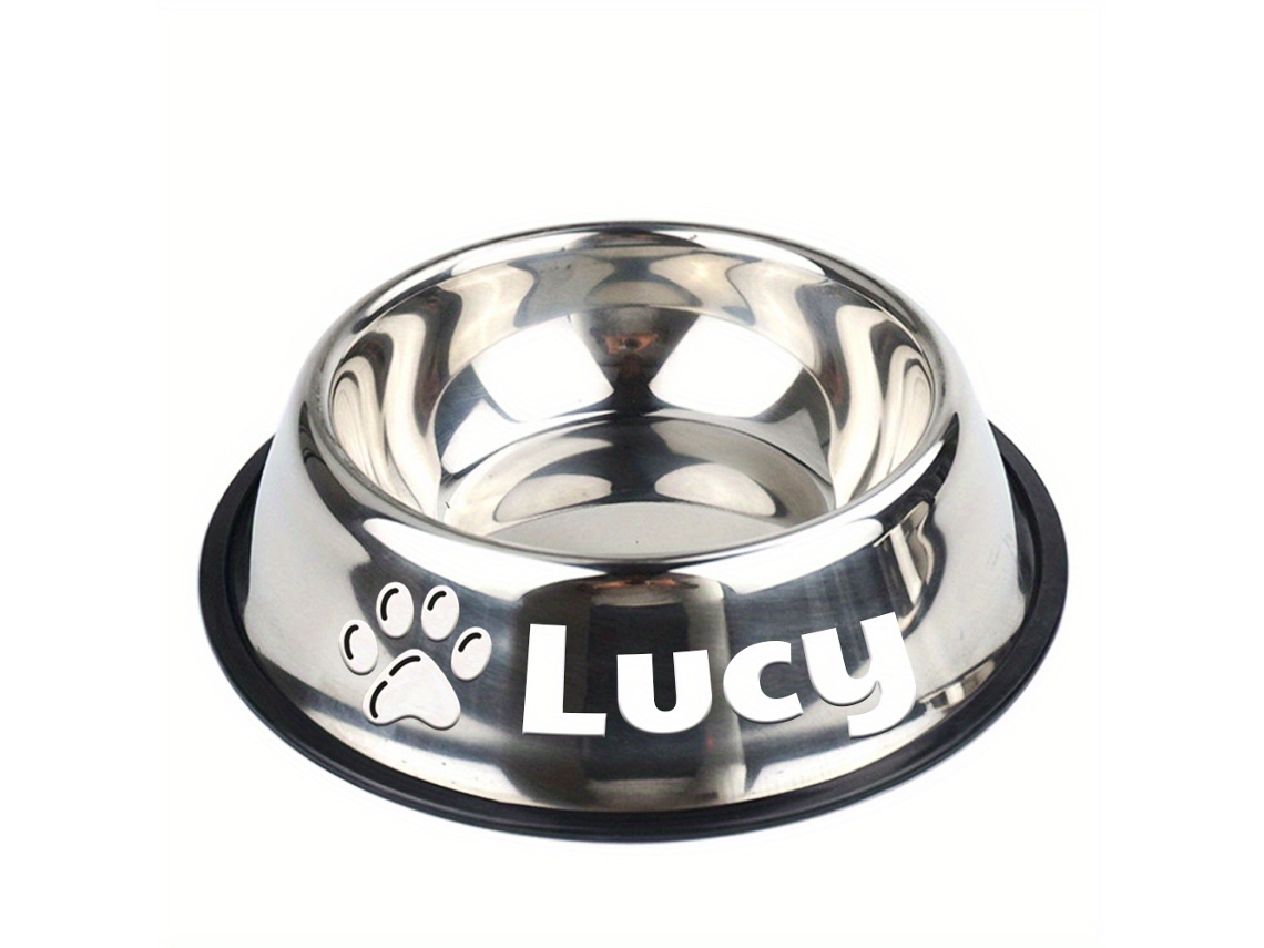 Tigela Personalizada de Aço Inoxidável Antiderrapante para Animais de Estimação com Nome Personalizado, Perfeita para Cães e Gatos, Cinza 5 AQUAFORGE