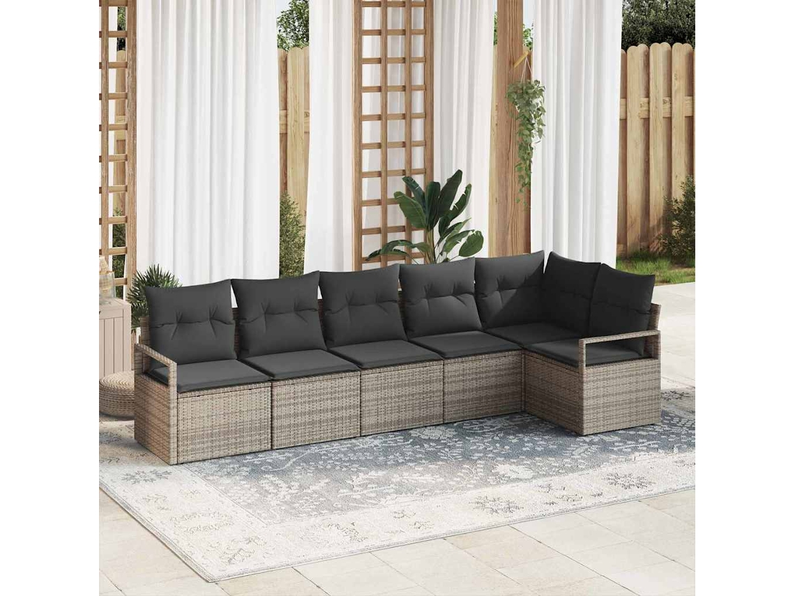 Vidaxl Conjunto De Sofá De Jardim 6 Unid. Cinzeto Vime Pe