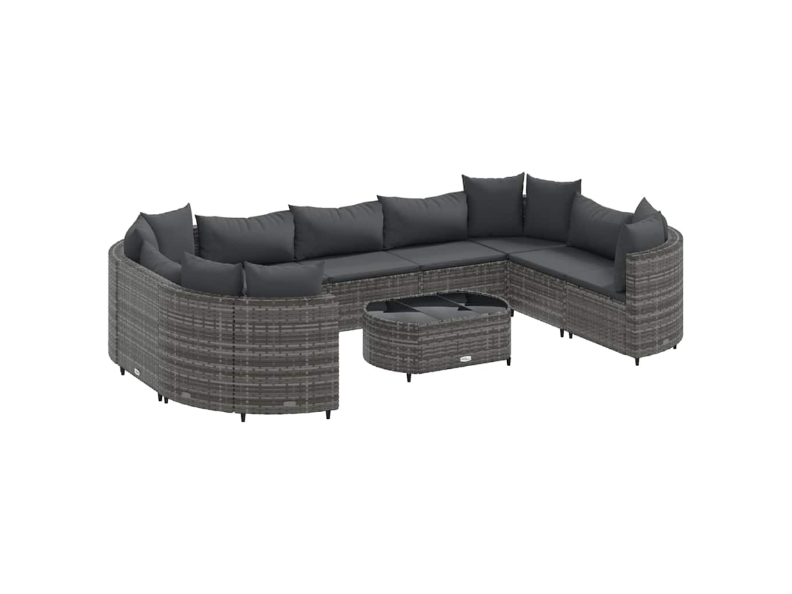 Conjunto 10 Conjunto De Sofás De Jardim Vidaxl Cinzeto Vime Pe (78 X 53 X 29.5 Cm)