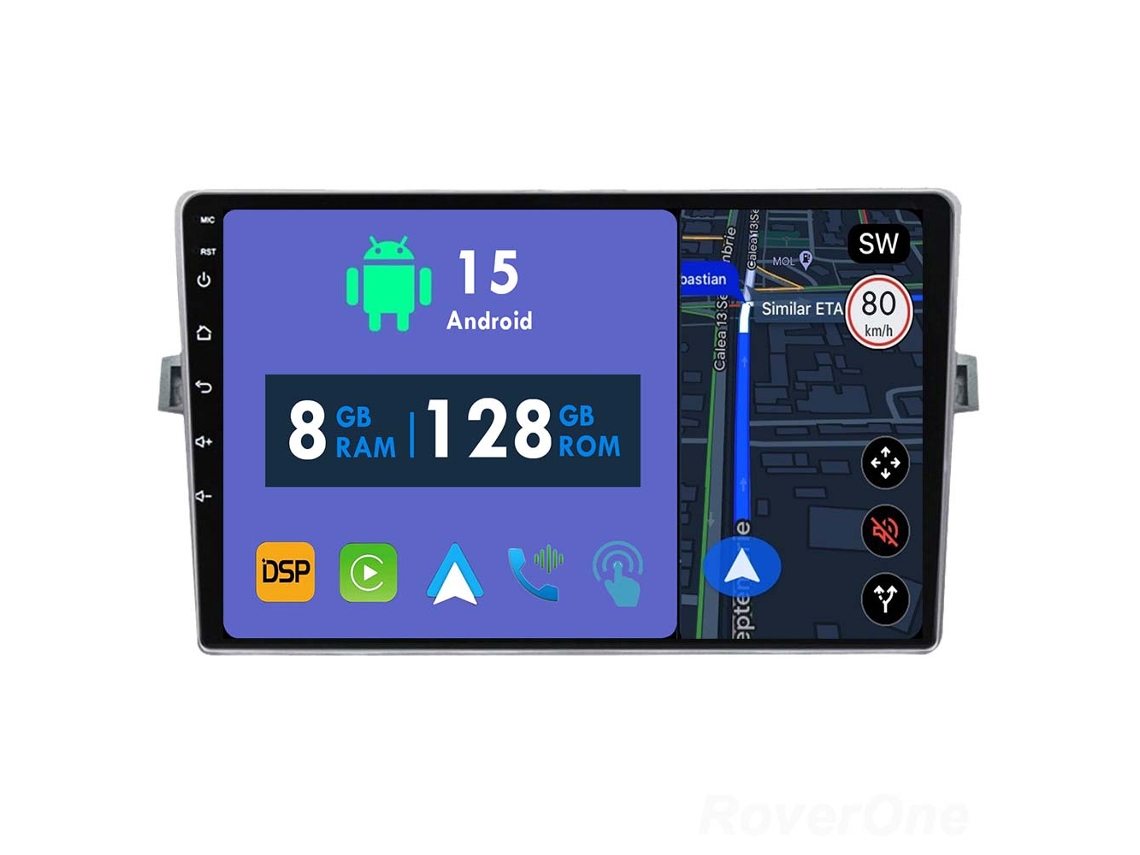 Auto Rádio Carro Bluetooth Autoradio 8GB RAM 128G ROM CarPlay Navegação GPS Ecrã Táctil RoverOne para Toyota Verso R20 2009-2018  