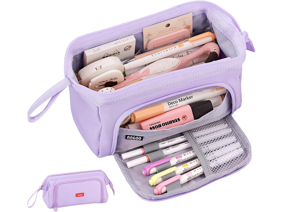 Estojo para Lápis, Grande Capacidade, com Alça, Roxo, Escolar, Escritório, Meninas, Maquiagem AQUAFORGE