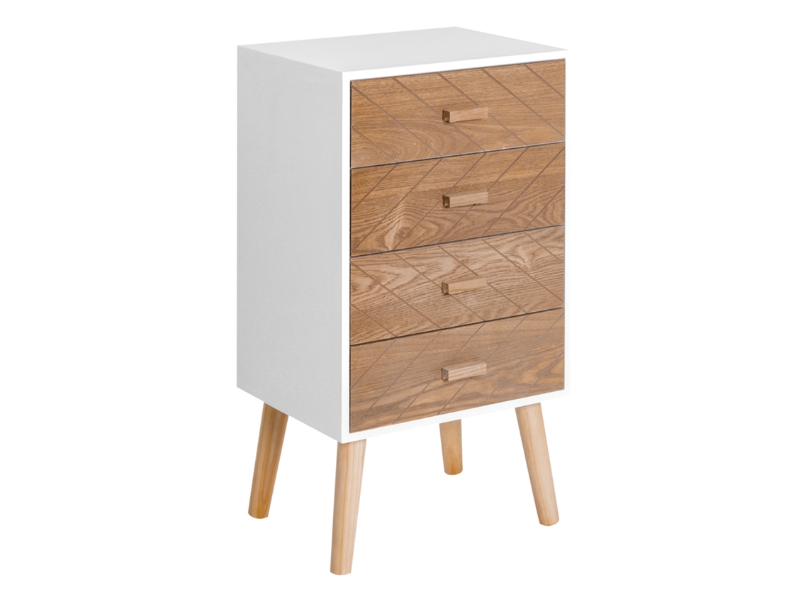 Cômoda 4 Gavetas, 40x30x75cm, Branco e Natural, Pernas Elevadas, Quarto e Sala | S/MARCA