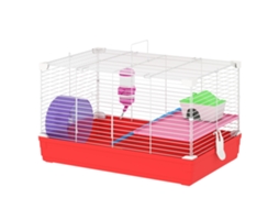 Gaiola Para Hamster Com Comedouro Bebedouro Rampa Ropa De Exercício Para Pequenos Animais 47x30x27cm Branco E Vermelho