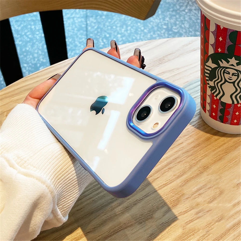 Capa Protetora Transparente Com Lente De Metal Para Iphone 15 Pro Max (azul).
