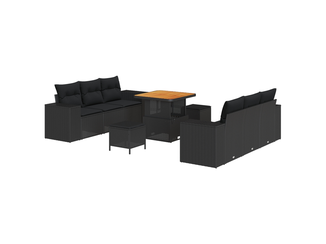 Conjunto 9 Móveis De Jardim Vidaxl Preto Vime Pe (221 X 62 X 85 Cm)