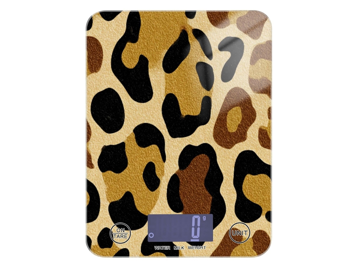 Mini Balança De Alimentos Cozinha Com Estampa Animal Leopardo E Detalhes Em Amêndoa Dourado, 5kg 12lbs, 5kg 5g