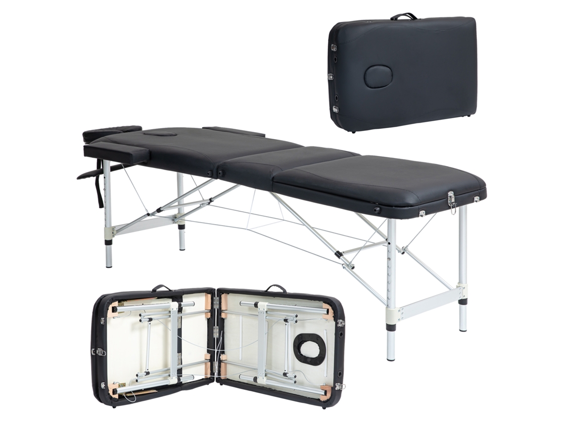 Mesa de massagem dobrável, altura ajustável, alumínio e plástico, 84cm, 215x81x61cm, preto | S/MARCA