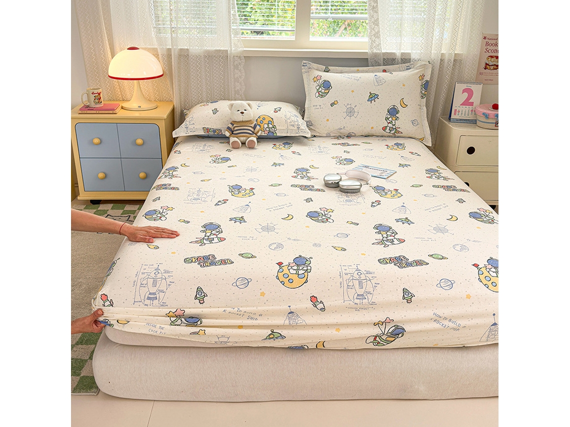 Capa de Colchão, Lençol de Baixo Estampado em Puro Algodão, Ideal para Quarto Infantil, Modelo Rocket, 200x220cm PANOONA