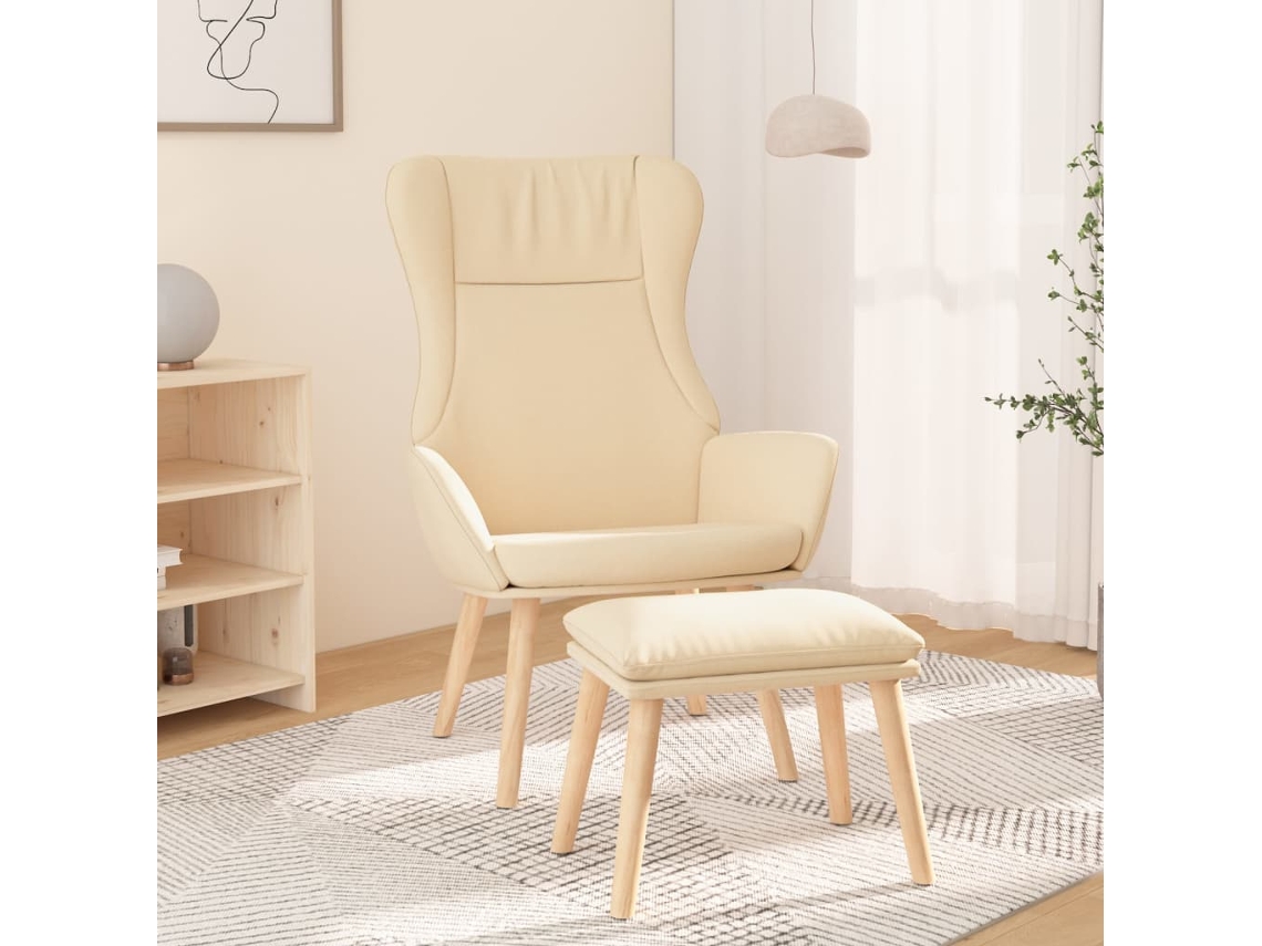 Vidaxl Cadeira De Descanso Com Banco P/ Pés Tecido Cor Creme