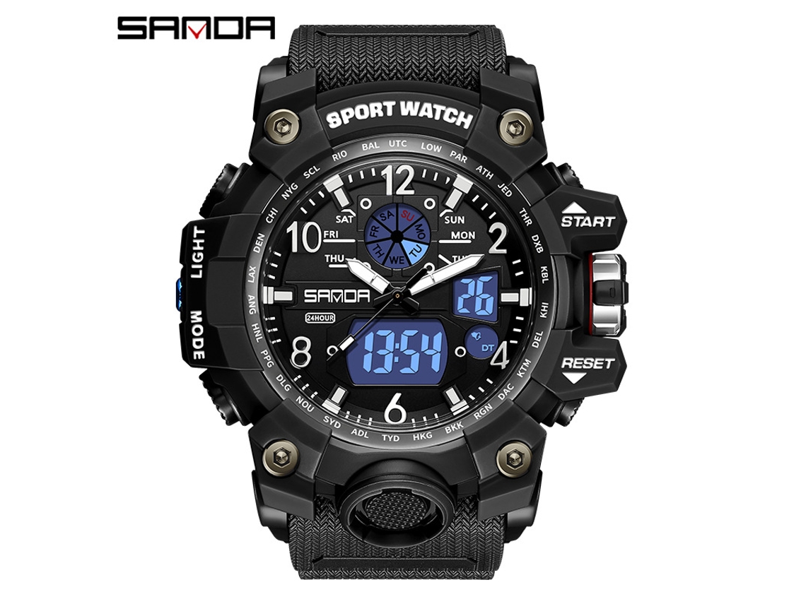 Relógio Esportivo Multifuncional Luminoso (preto E Branco masculino)
