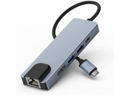 Hub Usb C Com Ethernet 6 Em 1, 4k Hdmi, Ethernet, 2 Usb, Usb C Pd Carga, Para Macbook Pro Etc Cinza