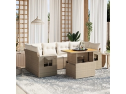 Vidaxl 7 Pcs Conjunto De Sofás P/ Jardim Com Almofadões Vime Pe Bege