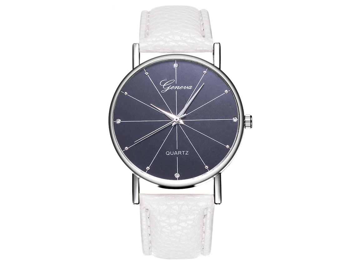 Relógio de pulso de quartzo casual simples com pulseira de couro PU para homens e mulheres (branco)