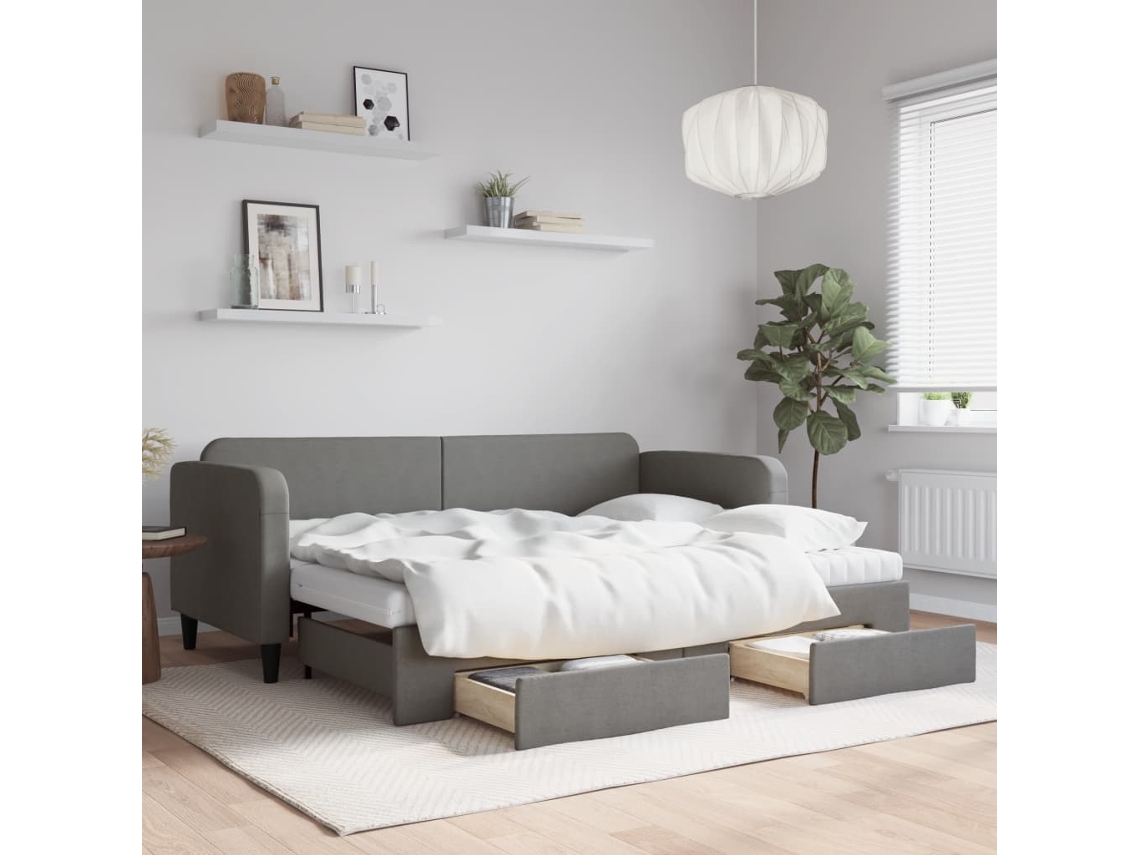 Vidaxl Sofá-cama C/ Gavetão E Gavetas 80x200 Cm Tecido Cinzento-escuro