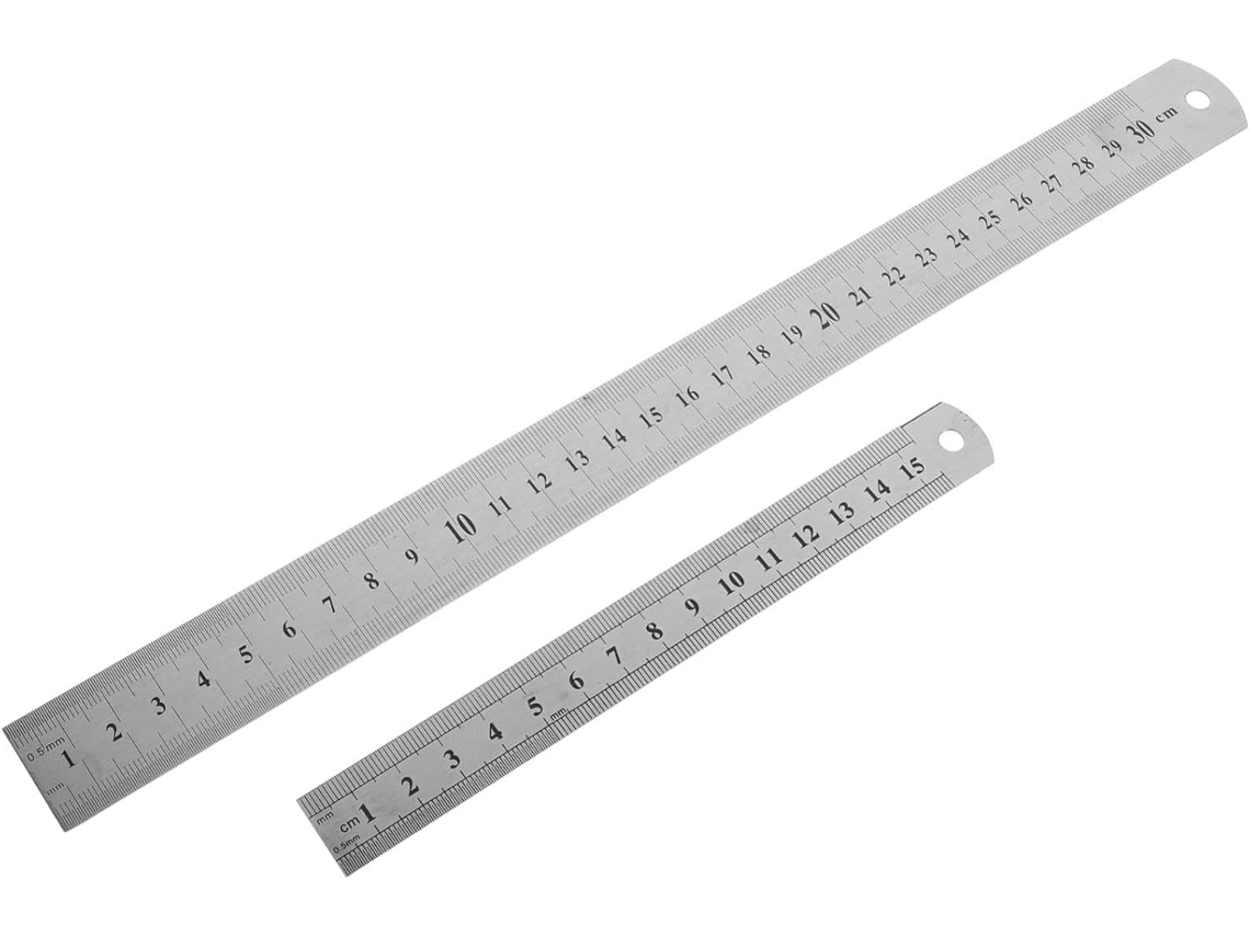 Régua dupla face Hemobllo em aço inoxidável, 2 peças, leve e multifuncional para design profissional.