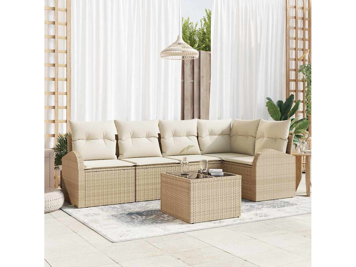 Vidaxl Conjunto De Sofá De Jardim 6 Unid. Bege E Branco Vime Pe