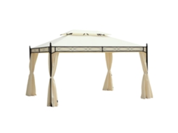 Gazebo de Jardim de Aço de 3x4m com Telhado Duplo e 4 Toldos Laterais. Creme Ge