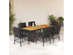 Vidaxl 7 Pcs Conjunto de Jantar P/ Jardim C/ Almofadões Vime Pe Preto