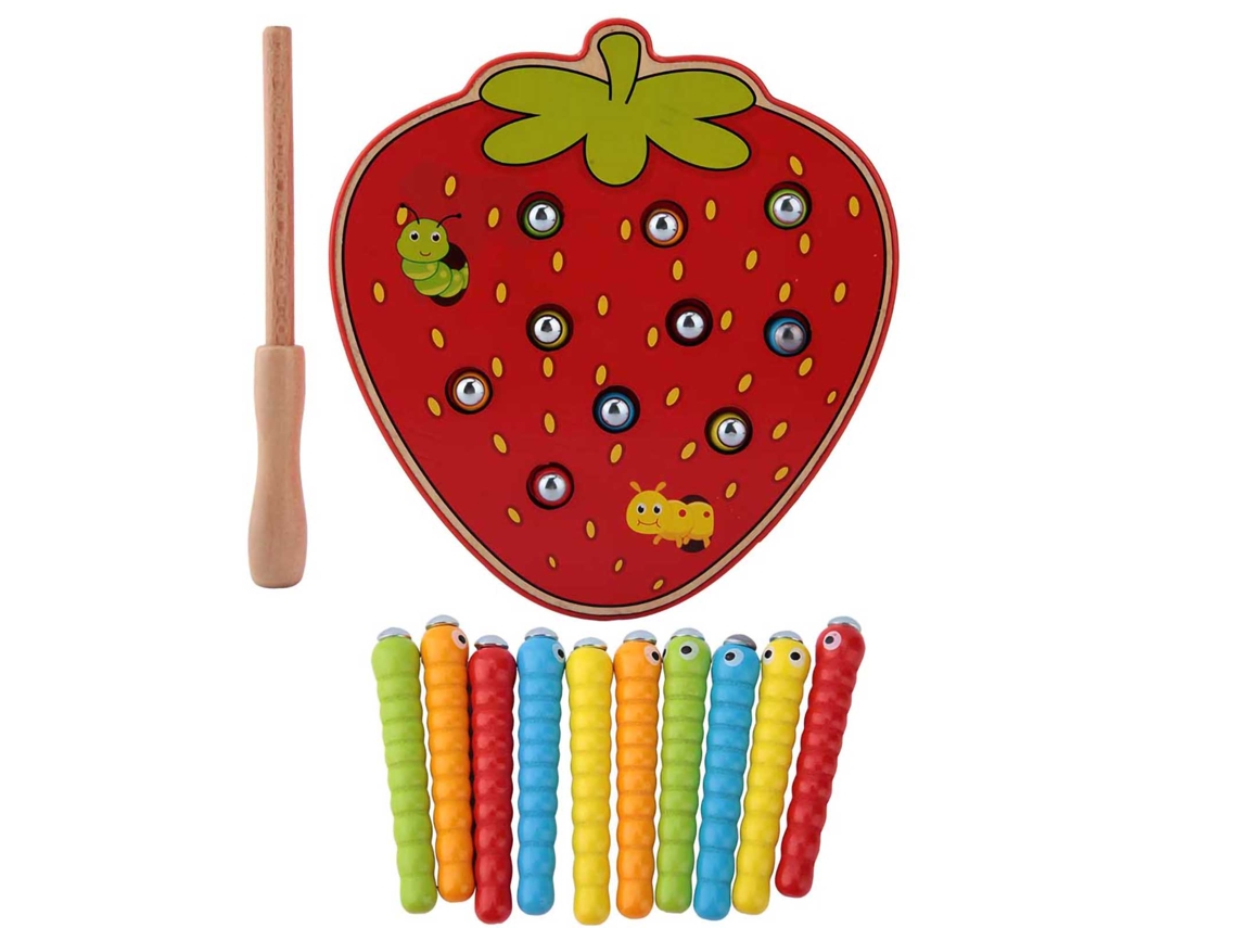 Mali brinquedo Educativo de Madeira Magnético Minhoca Morango para Desenvolvimento Infantil