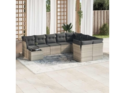 Vidaxl 10 Pcs Conj. Sofás Jardim Com Almofadões Vime Pe Cinzento-claro