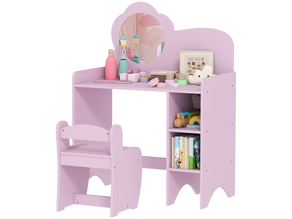 Toucador Infantil com Banco e Espelho em Forma de Flor 70x39x92,5 Cm Roxo S/MARCA
