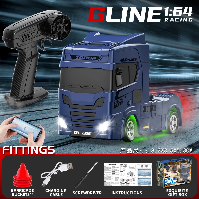 Caminhão de Drift Controlado Remotamente, Tração nas Quatro Rodas 2.4g, Equipado com Luzes Led, Modelo Realista. MDUG (azul)