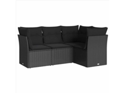 Conjunto de 4 Sofás para Jardim com Almofadões Vime Pe Preto MAISON EXCLUSIVE (N/A)