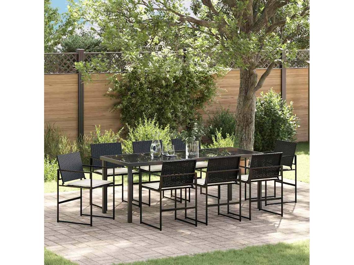 Vidaxl Conjunto de Jantar para Jardim 9 Pcs Preto e Creme Vime Pe
