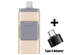 Pen Drive Usb 4 Em 1 Para Iphone, Ipad, Pc, Ios E Android Dourado Brilvibera (128 Gb)