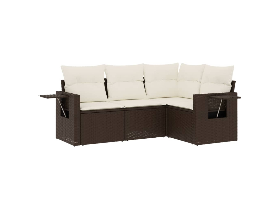 Conjunto de 4 Sofás de Jardim com Almofadões Vime Pe Castanho MAISON EXCLUSIVE (4 pcs)