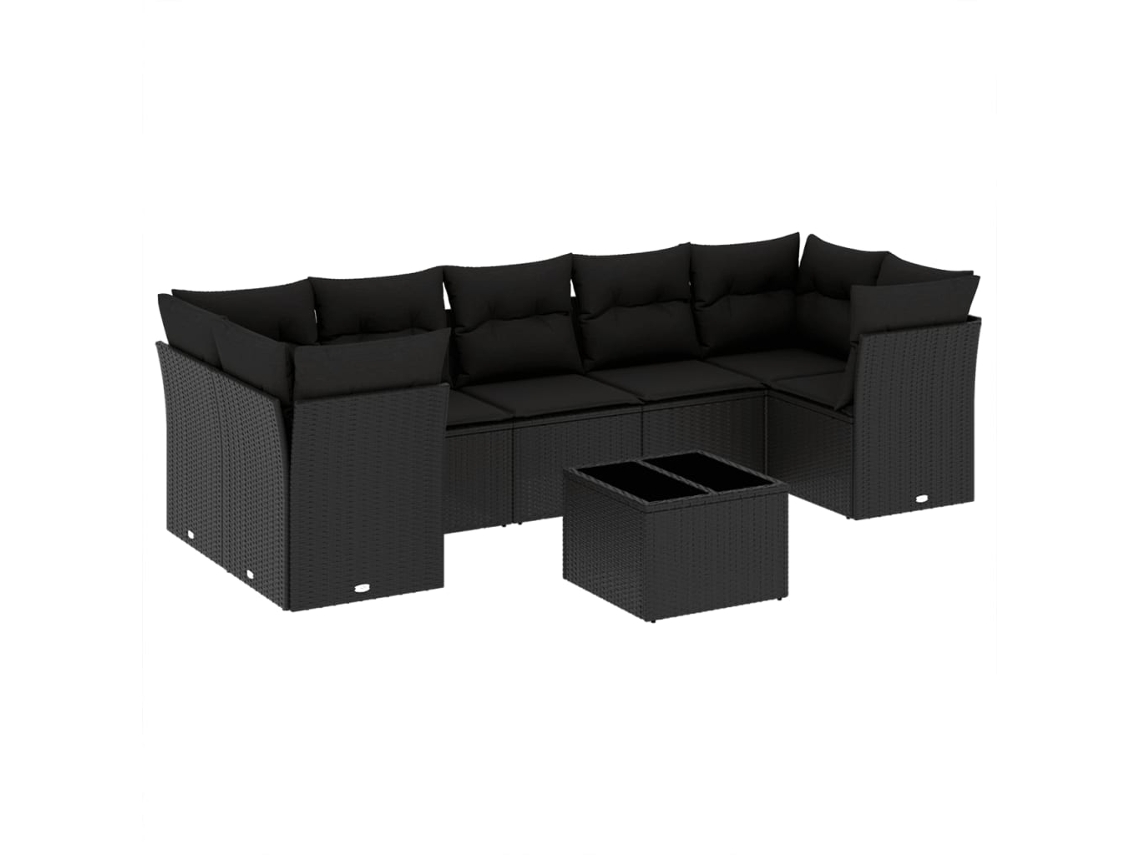 Conjunto de 8 Sofás de Jardim com Almofadões Vime Pe Preto MAISON EXCLUSIVE (8 pcs)
