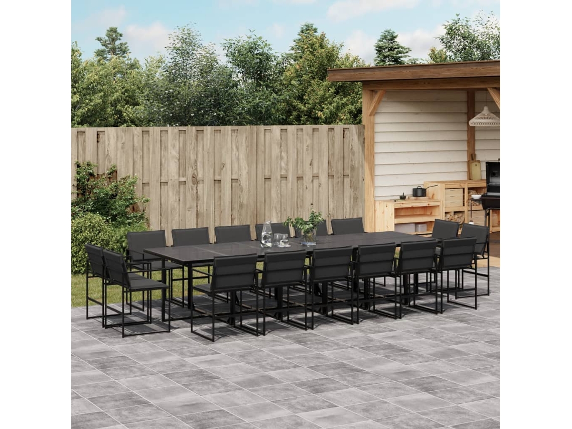 Vidaxl 17 Pcs Conj. De Jantar P/ Jardim C/ Almofadões Textilene Preto