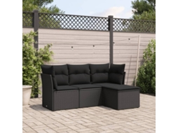 4 Pcs Conjunto De Sofá Para Jardim C/ Almofadões Vime Pe Preto Dkd Home Decor