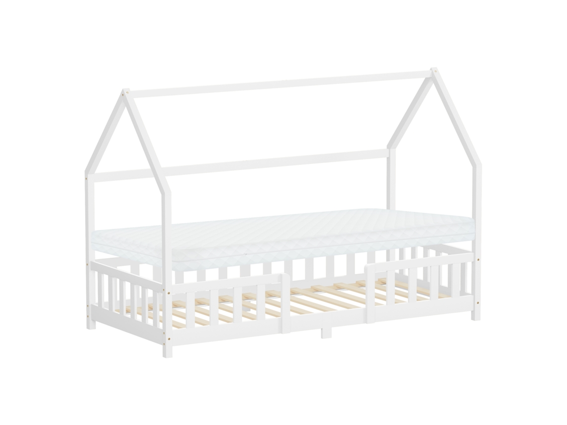 Cama Infantil Ml-design 90x200 Cm, Branco, Com Colchão E Proteção Contra Quedas