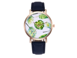 Reloj De Cuarzo Con Correa De Cuero Pu Fashio Dial Redondo Mujer Pulsera Azul
