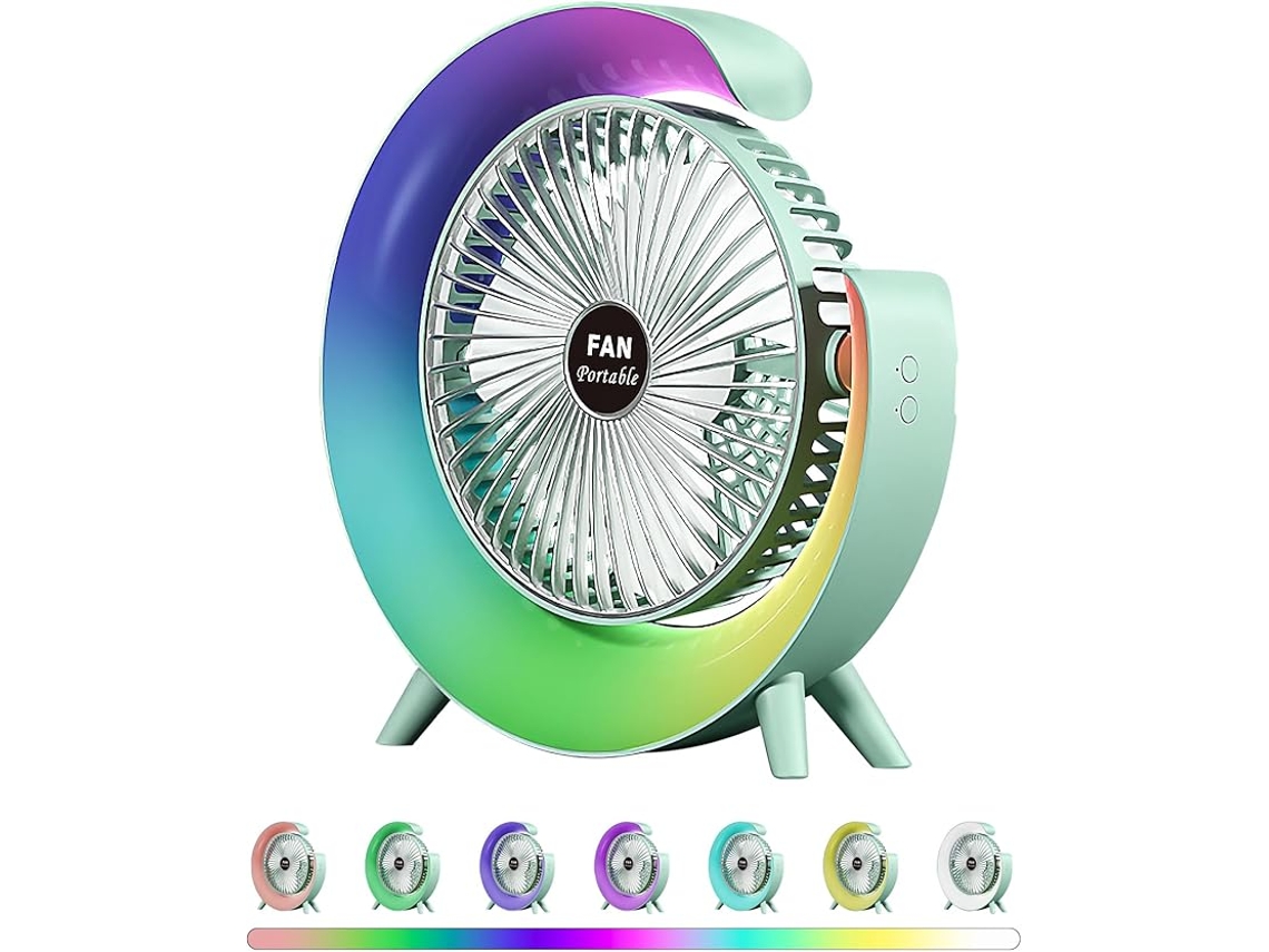 Ventilador mesa USB silencioso luz LED, 3 velocidades, resfriamento CZHHMART (verde) | CZHHMART