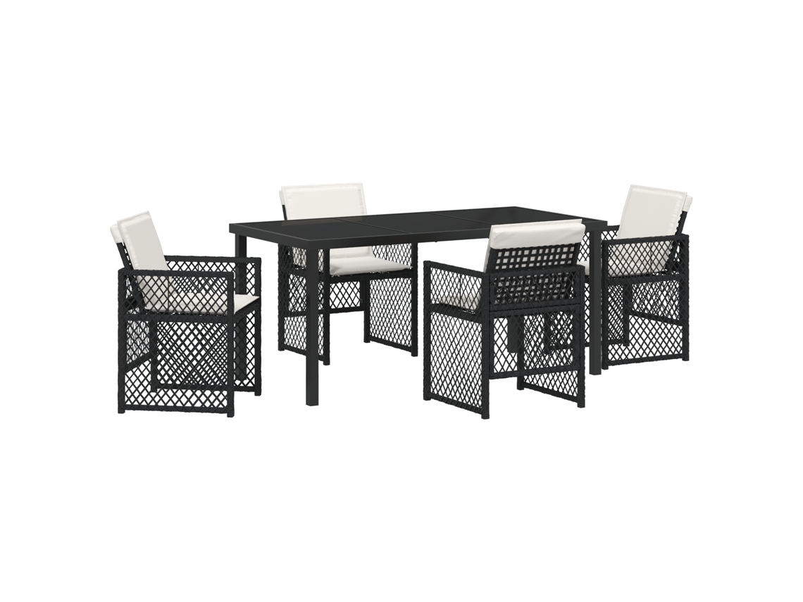 Conjunto 5 De Jantar De Jardim Com E Almofadas Vidaxl Preto Rattan Poliéster